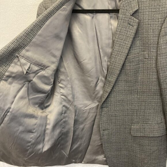 Chaps 100% Lambswool Blazer Jacket Mens 42R Gray Houndstooth Sport Coat Formal - Picture 12 of 16